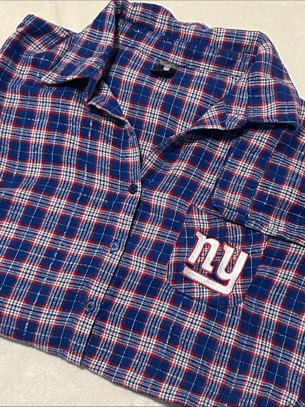 NFL Team Apparel NY Giants Plaid Pajama Top XL